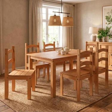 Imagem de Conjunto Sala de Jantar Mesa 140x74cm com 6 Cadeiras Madeira Amêndoa M