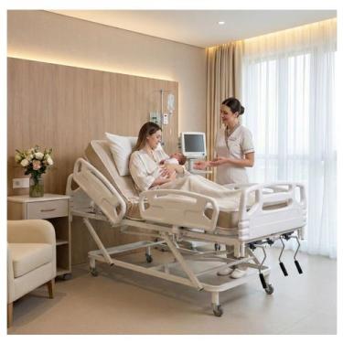 Imagem de Cama Hospitalar 5 Mov Elevação Leito Home Care 3 Manivelas Fácil Monta