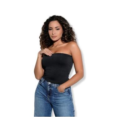 Imagem de Cropped Top sem alça Tubinho Comprido Suplex Top Tube Forrado Promoção