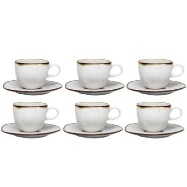 Imagem de Jogo De Xicaras Chá Café E Pires 4Pc Porcelana Maresia 220Ml - Oxford