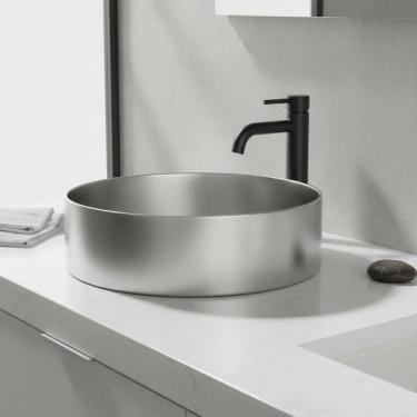 Imagem de Cuba Inox Redonda para Banheiro Aço Inox 304 Ralo com Click Prata Escovada