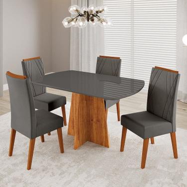 Imagem de Conjunto Sala de Jantar 4 Lugares Tampo Barril de Vidro/mdf Poligna Mel/Grafite