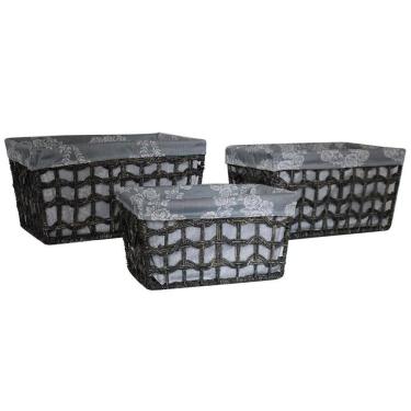 Imagem de Jogo Com 3 Cestas Artesanais Em Fibra Natural Com Forro