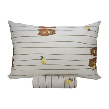 Imagem de Jogo de Lençol Solteiro KazzaVip Malha Misto 70% Algodão e 30% Poliéster Estampado com Elástico 2 Peças Capivara Bege