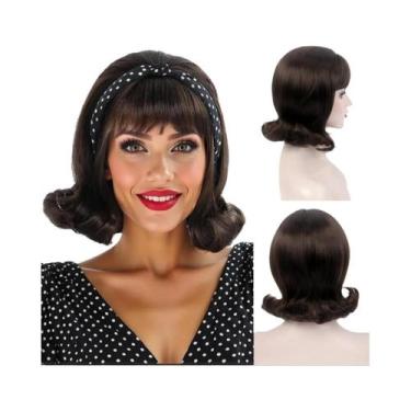 Imagem de Peruca Sintética Curta Preta Com Franja Para Mulheres, Estilo Retrô An