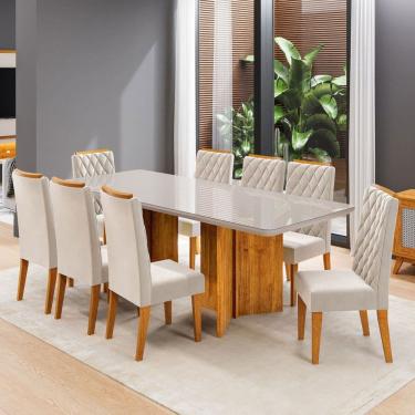 Imagem de Mesa de Jantar 8 Lugares Zinnia com Vidro Marrom/Off White/Pastel - Viero Móveis