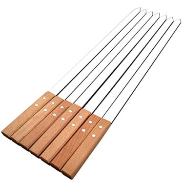 Imagem de kaorou Espetos Kabob23" de Comprimento, 6/8" de Largura Em Aço Inoxidável Resistente com Cabo de Madeira, Perfeito para Koobideh Kebab Kebab de Camarão de Frango Estilo Persa/Brasileiro, Conjunto de 7