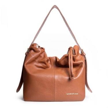 Imagem de BOLSA FEMININA EM COURO TIRACOLO CARAMELO COM DOURADO "JÚLIA DOS SANTOS BARRETO"-Feminino