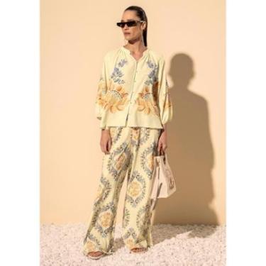 Imagem de Calça Pantalona Estampada De Cintura Alta Com Cordão No Cós-Feminino