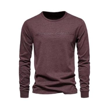 Imagem de Camiseta Masculina De Algodão De Manga Comprida, Cor Sólida, Estampa D