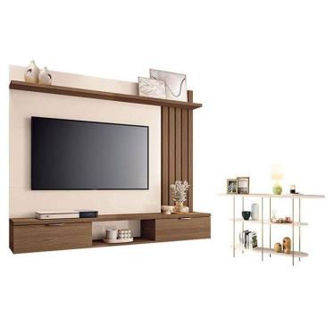 Imagem de Painel Suspenso Lets Castanho Off White Com Aparador Infinity Off White - Hb Móveis
