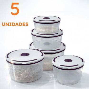 Imagem de Conjunto 5 Potes Herméticos de Plástico Com Tampa Organizar Cozinha Au