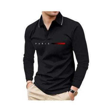 Imagem de Camisa Polo Casual Masculina De Manga Longa Confortável Com Padrão De 