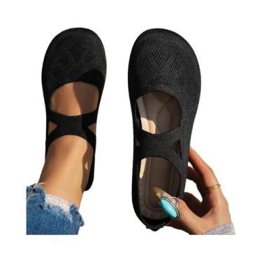 Imagem de Sapatos Femininos Confortáveis De Malha Com Bico Redondo Estilo Fada M