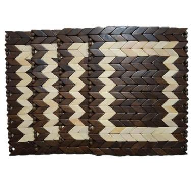 Imagem de Kit 4 Bases Descanso Panela Madeira Retangular Marrom-Marfim 27cm x 21
