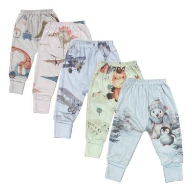 Imagem de Kit 10 Calças Mijão Bebê Menino Vira Pé Estampado Alyaht -, P, Multico