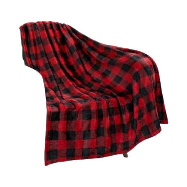 Imagem de Cobertor De Flanela Xadrez Preto E Vermelho, Quente E Macio, Presente 