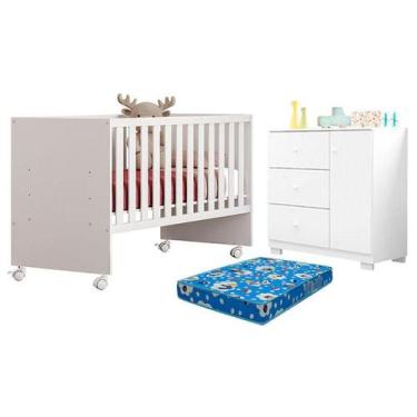 Imagem de Berço Nacional Doce Sonho 3540 e Cômoda Infantil Duda Branco Brilho co