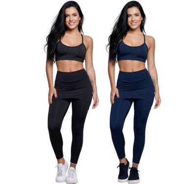 Imagem de KIT 2 Conjunto Top Alça Fina E Calça Saia Suplex Bella Fiore Roupa Para Academia Fitnes...