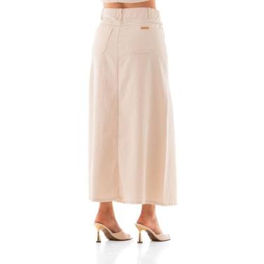 Imagem de Saia Jeans Feminina Arauto Evasê Natural, Bege, 48
