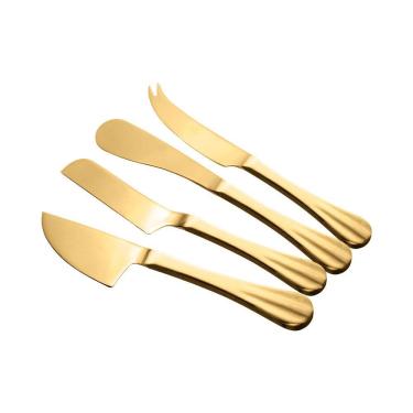 Imagem de Conjunto 4 Facas para Queijos em Aço Inox Positano Dourado Lyor