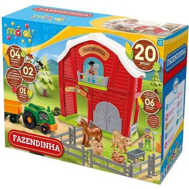 Imagem de Brinquedo Educativo Fazendinha 21 Peças com Trator Reboque Animais e Bonecos Fazendeiros Maral