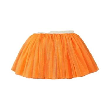 Imagem de Saia Princesa Plissada Em Tule Rosa Brilhante Com Glitter Laranja Para