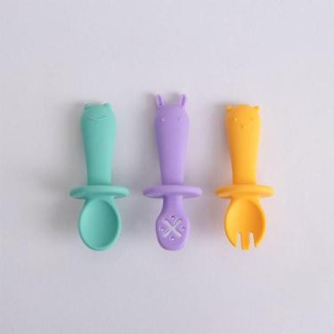 Imagem de Conjunto 3 Talheres Silicone Infantil Treino Primeiras Papinhas Design