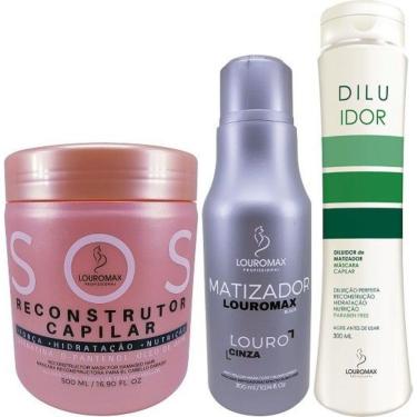 Imagem de Kit Matizador Louromax Black 300ml, Diluidor 300ml e Sos 500ml