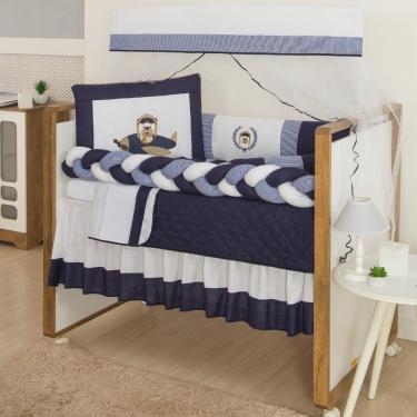 Imagem de Kit Berço Padrão Americano Urso Aviador Marinho Trança