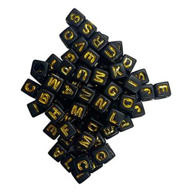 Imagem de 300 Letras Miçangas Quadrada Preta Letra Dourada Conta 6mm Para Montar Pulseira Colar Infantil