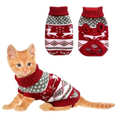 Imagem de Suéteres de Natal para cães Vehomy de tricô para o inverno roupas de Natal clássicas jaquetas quentes renas flocos de neve suéter argyle para gatinhoVehomy XS HT0044XS-FBA