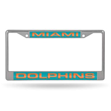 Imagem de NFL Miami Dolphins - Moldura para placa de licença cromada padrão com corte a laser Aqua