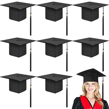 Imagem de Geyoga 8 peças boné de formatura com borla ajustável adulto chapéu de formatura para homens e mulheres vestido chique acessório acessório foto adereços, preto, Preto, as pictures shown