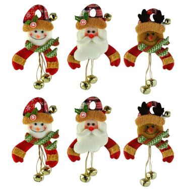 Imagem de Kit 6 Bonecos Natal Pelúcia Guizo Rena, Papai Noel e Boneco Neve 17cm Enfeite Árvore - Master Christmas