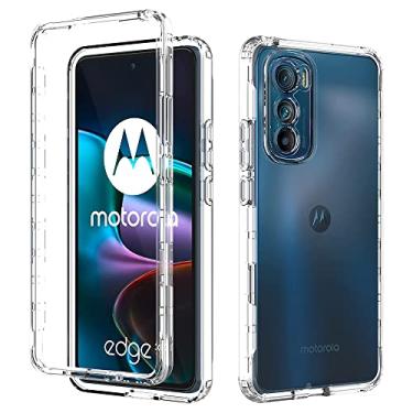 Imagem de Compatível com Motorola Moto G32 Capa protetora de tela de vidro temperado transparente 360 proteção total do corpo capa dura + TPU macio à prova de choque (branco, Motorola Edge 30)