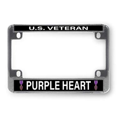 Imagem de Sign Destination Moldura de placa de licença de bicicleta de metal veterano dos EUA coração roxo suporte de etiqueta de motocicleta um quadro FRBK_SWMVET00013_NCRM_Q1