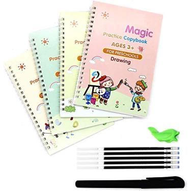 Imagem de Agenda Sank Magic Practice, livro de rastreamento de números para crianças em idade pré-escolar, conjunto de livro de caligrafia mágica prática e reutilizável para escrever caligráfica em letras, desenho e matemática