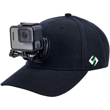 Imagem de Boné de beisebol Smatree com suporte de fivela de liberação rápida compatível com câmeras GoPro 5 Session Hero 8/7/6/5/4/3 Plus/3/2/1/DJI OSMO (G 58 – 60 cm) preto