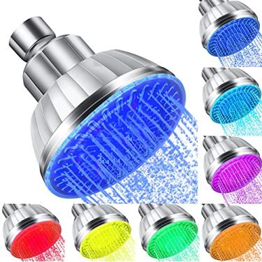 Imagem de Chuveiro de LED com luz, luz de 7 cores que muda automaticamente LED fixo de chuva ajustável alta pressão silenciosa iluminam chuveiros de fácil instalação para crianças e adultos