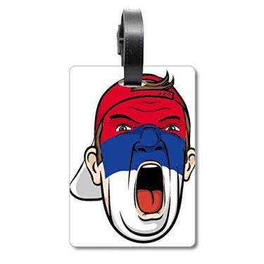 Imagem de Bandeira da Sérvia Máscara Facial Cabeça Gritando Bolsa Etiqueta Bagagem Cartão Suspenso Etiqueta, multicolored