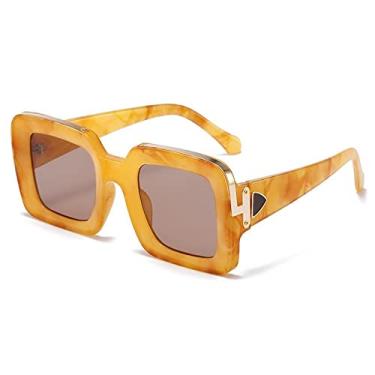 Imagem de Óculos de sol vintage preto quadrado vermelho gradiente para mulheres moda clipe de metal óculos de sol masculino hip hop uv400 tons gafas de sol, chá amarelo, tamanho único