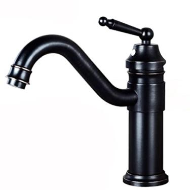 Imagem de LIDON Torneira para pia de banheiro torneira de banheiro antiga torneira da bacia pia do banheiro furo único torneira de banheiro alta para lavatório, preto A (cor: preto A)