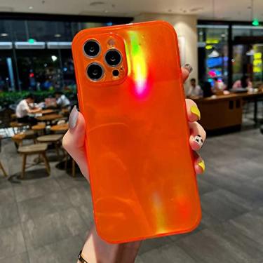 Imagem de Capa quadrada de cor fluorescente de néon laser para iphone 13 11 12 pro max xr xs x 6s 7 8 plus se2 mini capa macia de borracha brilhante, laranja, para iphone 11pro max