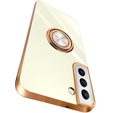 Imagem de Tnarru Capa compatível para Samsung Galaxy S22 Plus com suporte de anel [com magnético] Capa de telefone de proteção galvanizada à prova de choque TPU macio para Galaxy S22+ 5G branca