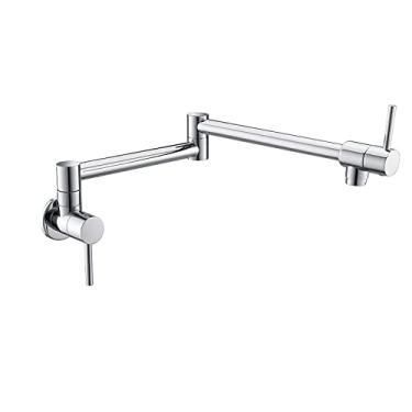 Imagem de Torneira de cozinha dobrável escovada torneira de pia única fria torneira giratória dobrável de latão montada na parede, cromada E