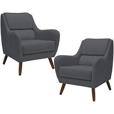 Imagem de Kit 02 Poltronas Decorativas de Sala de Estar e Recepção Gooby D02 Veludo Cinza C-317 - Lyam Decor