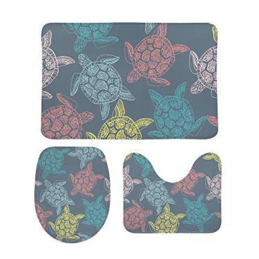 Imagem de Conjunto de 3 peças de tapetes de banheiro My Daily colorido em forma de U tapete de banheiro e tampa de tampa, tapete de banho antiderrapante