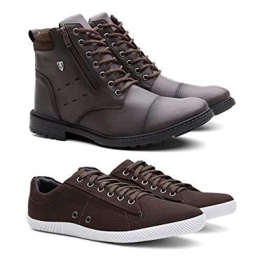 Imagem de Kit Coturno Masculino Urbano + Sapatenis Casual Tênis Masculino - Café/Café - 38