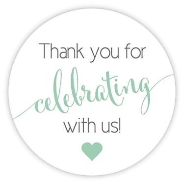Imagem de Adesivos Thank for Celebrating With Us, etiquetas de casamento e até mesmo brindes (#362), Grey & Mint